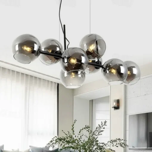 LED Pendant Light Island Light Black Bronze Copper Modern Nordic Dining Room Bedroom Chandelier Minimalist Living Room Magic Bean Glass Molecular Bubble Chandelier 110cm