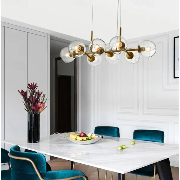 LED Pendant Light Island Light Black Bronze Copper Modern Nordic Dining Room Bedroom Chandelier Minimalist Living Room Magic Bean Glass Molecular Bubble Chandelier 110cm