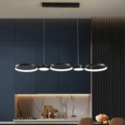 LED Pendant Light Kitchen Island Light Circle Ring Design Black 95 cm Chandelier Metal Artistic Style Modern Style Stylish Painted Finishes 220-240V