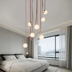 LED Pendant Light 1/3/5/7-Light Cluster Design Glass Globle Hemp Rope Chandelier Light Modern Black Pink Chandeliers Pendant Light Fixture Ceiling Flush Mount Light Fixture 110-240V
