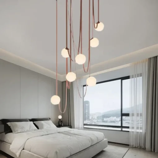 LED Pendant Light 1/3/5/7-Light Cluster Design Glass Globle Hemp Rope Chandelier Light Modern Black Pink Chandeliers Pendant Light Fixture Ceiling Flush Mount Light Fixture 110-240V