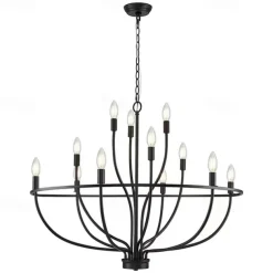 LED Pendant Light 6/9/12-Light Industrial Vintage Large Round Rustic Candle Chandelier for Living Room Bedroom 110-240V