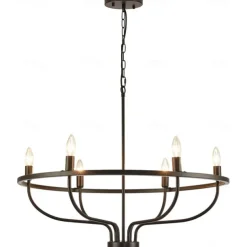 LED Pendant Light 6/9/12-Light Industrial Vintage Large Round Rustic Candle Chandelier for Living Room Bedroom 110-240V