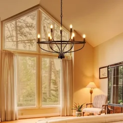 LED Pendant Light 6/9/12-Light Industrial Vintage Large Round Rustic Candle Chandelier for Living Room Bedroom 110-240V