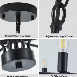 LED Pendant Light 6/9/12-Light Industrial Vintage Large Round Rustic Candle Chandelier for Living Room Bedroom 110-240V