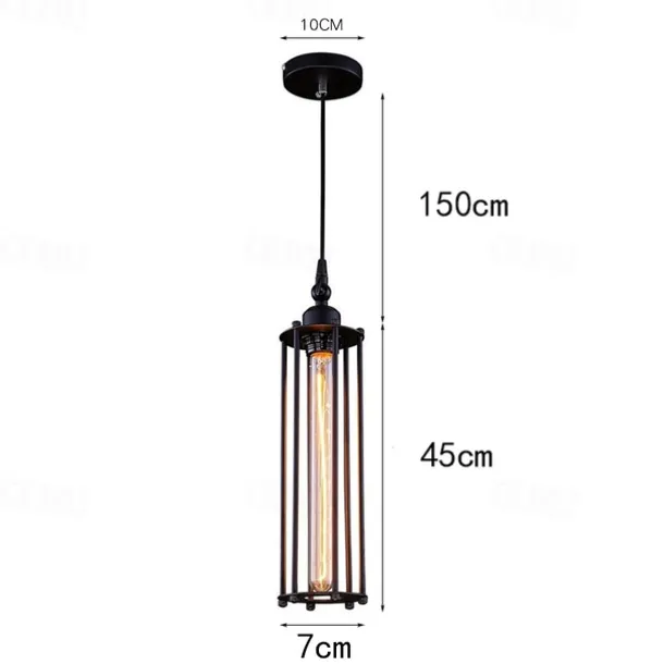 LED Pendant Light Long 17.5" Tube Cage Black or Brass Cage Edison Hanging Bar Pendant - Black Wire Ceiling Fixture Industrial Lighting