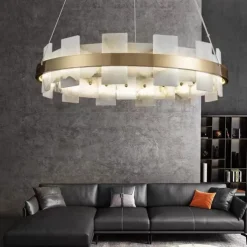 LED Pendant Light Marble Copper Wagon Wheel Design 60 cm 40W Modern Gold Luxury Chandelier Home Hotel Restaurant Art Lighting Lamp Decoration Pendant Light Cord Adjustable 110-220V