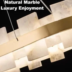 LED Pendant Light Marble Copper Wagon Wheel Design 60 cm 40W Modern Gold Luxury Chandelier Home Hotel Restaurant Art Lighting Lamp Decoration Pendant Light Cord Adjustable 110-220V