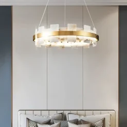 LED Pendant Light Marble Copper Wagon Wheel Design 60 cm 40W Modern Gold Luxury Chandelier Home Hotel Restaurant Art Lighting Lamp Decoration Pendant Light Cord Adjustable 110-220V