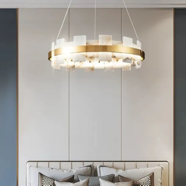 LED Pendant Light Marble Copper Wagon Wheel Design 60 cm 40W Modern Gold Luxury Chandelier Home Hotel Restaurant Art Lighting Lamp Decoration Pendant Light Cord Adjustable 110-220V