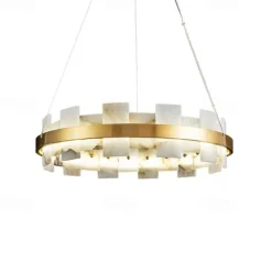 LED Pendant Light Marble Copper Wagon Wheel Design 60 cm 40W Modern Gold Luxury Chandelier Home Hotel Restaurant Art Lighting Lamp Decoration Pendant Light Cord Adjustable 110-220V