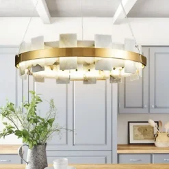 LED Pendant Light Marble Copper Wagon Wheel Design 60 cm 40W Modern Gold Luxury Chandelier Home Hotel Restaurant Art Lighting Lamp Decoration Pendant Light Cord Adjustable 110-220V