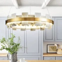 LED Pendant Light Marble Copper Wagon Wheel Design 60 cm 40W Modern Gold Luxury Chandelier Home Hotel Restaurant Art Lighting Lamp Decoration Pendant Light Cord Adjustable 110-220V