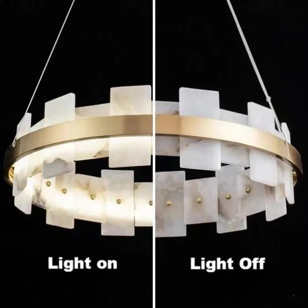 LED Pendant Light Marble Copper Wagon Wheel Design 60 cm 40W Modern Gold Luxury Chandelier Home Hotel Restaurant Art Lighting Lamp Decoration Pendant Light Cord Adjustable 110-220V