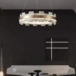 LED Pendant Light Marble Copper Wagon Wheel Design 60 cm 40W Modern Gold Luxury Chandelier Home Hotel Restaurant Art Lighting Lamp Decoration Pendant Light Cord Adjustable 110-220V