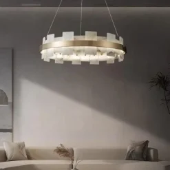 LED Pendant Light Marble Copper Wagon Wheel Design 60 cm 40W Modern Gold Luxury Chandelier Home Hotel Restaurant Art Lighting Lamp Decoration Pendant Light Cord Adjustable 110-220V