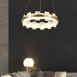 LED Pendant Light Marble Copper Wagon Wheel Design 60 cm 40W Modern Gold Luxury Chandelier Home Hotel Restaurant Art Lighting Lamp Decoration Pendant Light Cord Adjustable 110-220V