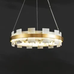 LED Pendant Light Marble Copper Wagon Wheel Design 60 cm 40W Modern Gold Luxury Chandelier Home Hotel Restaurant Art Lighting Lamp Decoration Pendant Light Cord Adjustable 110-220V