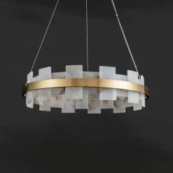 LED Pendant Light Marble Copper Wagon Wheel Design 60 cm 40W Modern Gold Luxury Chandelier Home Hotel Restaurant Art Lighting Lamp Decoration Pendant Light Cord Adjustable 110-220V