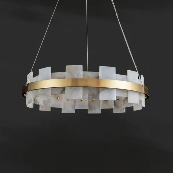 LED Pendant Light Marble Copper Wagon Wheel Design 60 cm 40W Modern Gold Luxury Chandelier Home Hotel Restaurant Art Lighting Lamp Decoration Pendant Light Cord Adjustable 110-220V