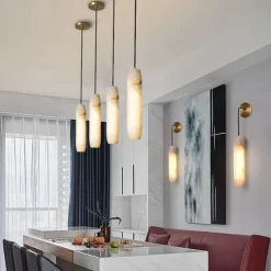 LED Pendant Light Mid Century Marble Pendant Lamp Fixture for Kitchen Island Dining Room Living Room Hanging Light Fixture E26 Base
