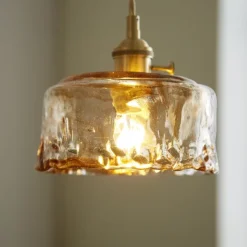 LED Pendant Light Mini Glass Copper Pendant Ceiling Hanging Light with Glass Shade Clear Glass Pendant Lighting for Bedroom Living Dining Room Kitchen