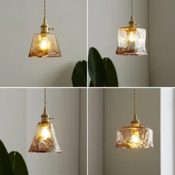 LED Pendant Light Mini Glass Copper Pendant Ceiling Hanging Light with Glass Shade Clear Glass Pendant Lighting for Bedroom Living Dining Room Kitchen