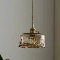 LED Pendant Light Mini Glass Copper Pendant Ceiling Hanging Light with Glass Shade Clear Glass Pendant Lighting for Bedroom Living Dining Room Kitchen