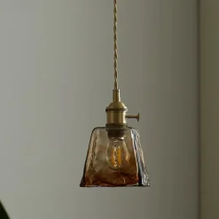 LED Pendant Light Mini Glass Copper Pendant Ceiling Hanging Light with Glass Shade Clear Glass Pendant Lighting for Bedroom Living Dining Room Kitchen