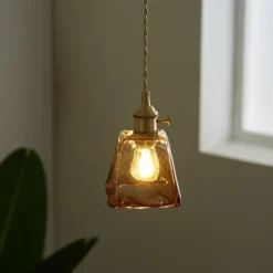 LED Pendant Light Mini Glass Copper Pendant Ceiling Hanging Light with Glass Shade Clear Glass Pendant Lighting for Bedroom Living Dining Room Kitchen