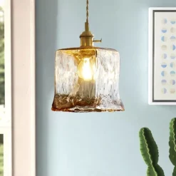 LED Pendant Light Mini Glass Copper Pendant Ceiling Hanging Light with Glass Shade Clear Glass Pendant Lighting for Bedroom Living Dining Room Kitchen