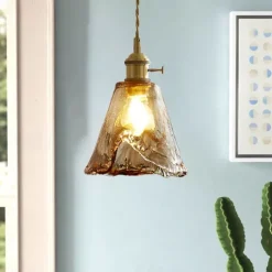 LED Pendant Light Mini Glass Copper Pendant Ceiling Hanging Light with Glass Shade Clear Glass Pendant Lighting for Bedroom Living Dining Room Kitchen