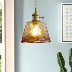 LED Pendant Light Mini Glass Copper Pendant Ceiling Hanging Light with Glass Shade Clear Glass Pendant Lighting for Bedroom Living Dining Room Kitchen