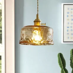 LED Pendant Light Mini Glass Copper Pendant Ceiling Hanging Light with Glass Shade Clear Glass Pendant Lighting for Bedroom Living Dining Room Kitchen