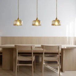 LED Pendant Light Mini Glass Copper Pendant Ceiling Hanging Light with Glass Shade Clear Glass Pendant Lighting for Bedroom Living Dining Room Kitchen