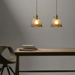 LED Pendant Light Mini Glass Copper Pendant Ceiling Hanging Light with Glass Shade Clear Glass Pendant Lighting for Bedroom Living Dining Room Kitchen