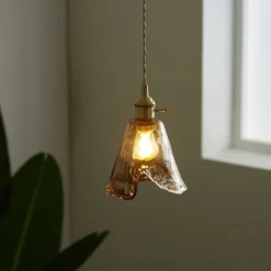 LED Pendant Light Mini Glass Copper Pendant Ceiling Hanging Light with Glass Shade Clear Glass Pendant Lighting for Bedroom Living Dining Room Kitchen