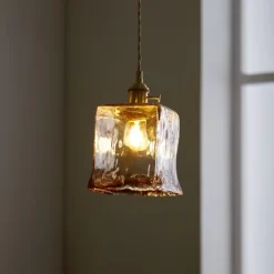 LED Pendant Light Mini Glass Copper Pendant Ceiling Hanging Light with Glass Shade Clear Glass Pendant Lighting for Bedroom Living Dining Room Kitchen