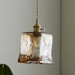 LED Pendant Light Mini Glass Copper Pendant Ceiling Hanging Light with Glass Shade Clear Glass Pendant Lighting for Bedroom Living Dining Room Kitchen