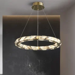 LED Pendant Light 1-Ring Chandelier Adjustable Stainless Steel Finish Luxurious Modern Style Dining Room Bedroom Pendant Lamps 110-240V