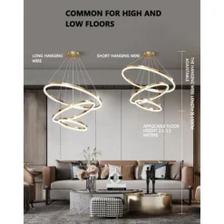 LED Pendant Light Ring Circle Design 3 Rings 40/60/80cm Adjustable Acrylic Modern Chandeliers 3000K Modern Contemporary Style Kitchen Dining Home Bar Light 110-240V Warm White