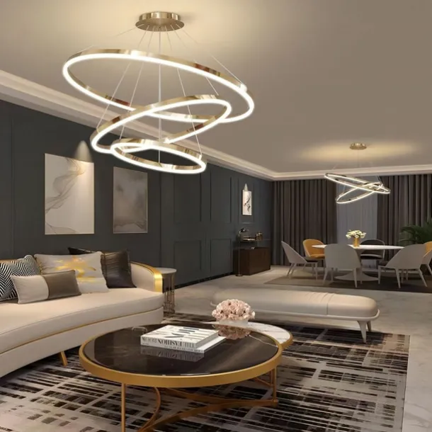 LED Pendant Light Ring Circle Design 3 Rings 40/60/80cm Adjustable Acrylic Modern Chandeliers 3000K Modern Contemporary Style Kitchen Dining Home Bar Light 110-240V Warm White