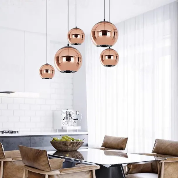LED Pendant Light Rose Gold Globe Design Kitchen Island Light 15cm 20cm 25cm Single Desgin Metal Electroplated Modern Dining Room Living Room 110-120V 220-240V