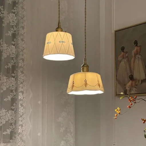 LED Pendant Light Warm White 10/50cm 1/3-Light Industrial Style Ceramic Hanging Lamp Lampshade E27 Screw Ceiling Lighting Fixtures Bedroom Dining Room Corridor Decoration 85-265V