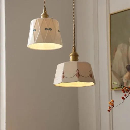 LED Pendant Light Warm White 10/50cm 1/3-Light Industrial Style Ceramic Hanging Lamp Lampshade E27 Screw Ceiling Lighting Fixtures Bedroom Dining Room Corridor Decoration 85-265V
