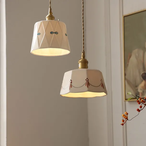 LED Pendant Light Warm White 10/50cm 1/3-Light Industrial Style Ceramic Hanging Lamp Lampshade E27 Screw Ceiling Lighting Fixtures Bedroom Dining Room Corridor Decoration 85-265V