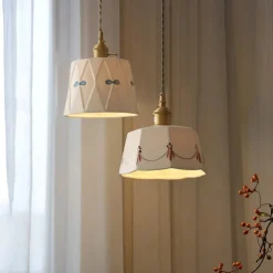 LED Pendant Light Warm White 10/50cm 1/3-Light Industrial Style Ceramic Hanging Lamp Lampshade E27 Screw Ceiling Lighting Fixtures Bedroom Dining Room Corridor Decoration 85-265V
