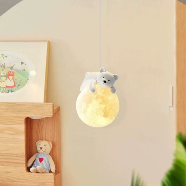 LED Pendant Lights Creative Little Bear 3 Light Color 15 cm Bedroom Bedside Modern Children's Room Chandelier Home Decoration Hanging Lamp Fixture Island Design Resin Painted Finishes 85-265V