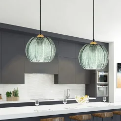 LED Pendant Lights Green Glass Pendant Lighting for Kitchen Island Kitchen Lights Ceiling 1 Pack 110-240V