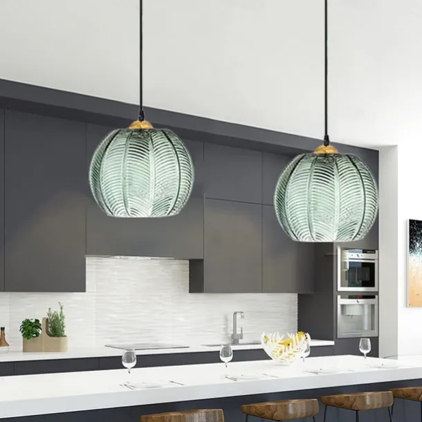 LED Pendant Lights Green Glass Pendant Lighting for Kitchen Island Kitchen Lights Ceiling 1 Pack 110-240V